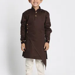 VASTRAMAY Boys Mandarin Collar Asymmetric Kurta with Pyjamas-picture-4