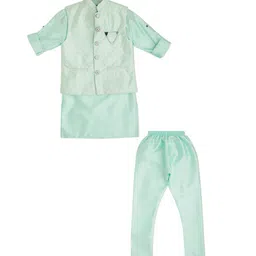 CAVIO Boys Floral Printed Thread Work Kurta With Pyjamas & Nehru Jacket-5
