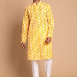 VASTRAMAY Paisley Embroidered Pure Cotton Kurta with Pyjamas-image-100