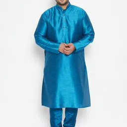 VASTRAMAY Men Turquoise Blue Regular Kurta with Pyjamas-14