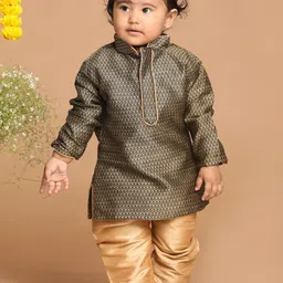 VASTRAMAY Boys Black Ethnic Motifs Printed Thread Work Kurti with Dhoti Pant-image-22