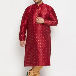 VASTRAMAY Men Plus Size Geometric Woven Design Mandarin Collar Kurta With Churidar-0