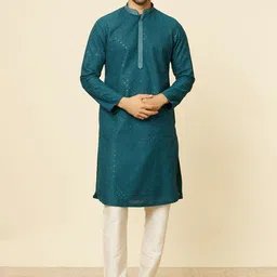 Manyavar Geometric Embroidered Mandarin Collar Sequinned Kurta with Pyjamas-image-27
