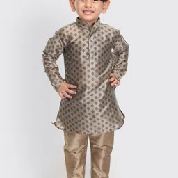 VASTRAMAY Boys Beige & Blue Ethnic Motifs Printed Kurta With Pyjamas-image-45