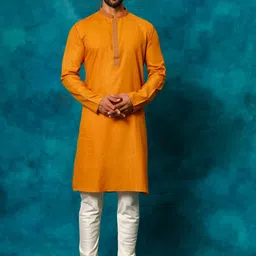 VASTRAMAY Mandarin Collar Thread Work Straight Kurta With Churidar-image-53