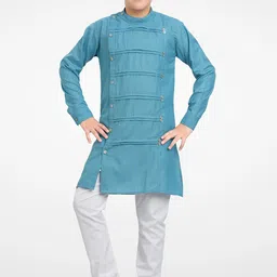 Jeetethnics Boys Blue & White Kurta with Churidar-image-37