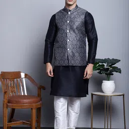 Jompers Mandarin Collar Kurta with Churidar & Nehru Jacket-image-61