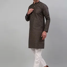 Jompers Ethnic Motifs Printed Mandarin Collar Regular Kurta & Pyjamas With Nehru Jacket-16