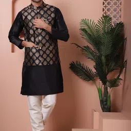 Jompers Woven Design Mandarin Collar Long Sleeves Kurta with Churidar-image-24