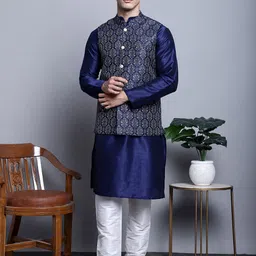 Jompers Ethnic Motifs Printed Regular Kurta With Churidar And Nehru Jacket-image-66