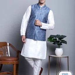 Jompers Men Ethnic Motifs Printed Regular Kurta With Churidar And Nehru Jacket-picture-12