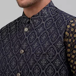 Jompers Ethnic Motifs Printed Dupion Silk Kurta & Churidar with Nehru Jacket image 2