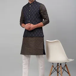 Jompers Ethnic Motifs Printed Dupion Silk Kurta & Churidar with Nehru Jacket image 4