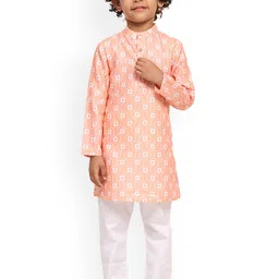 BAESD Boys Floral Printed Mandarin Collar Linen Straght Kurta with Pyjamas-picture-45