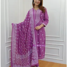 g bluxe Women Pure Cotton Kurta Pant Dupatta Set-picture-4