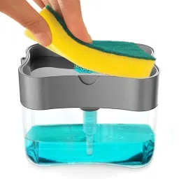 Plastic Liquid Soap Press Type Pump Dispenser with Sponge Holder for Kitchen Sink Dishwasher-image-67