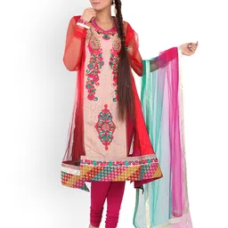 Chhabra 555 Red & Pink Nylon Unstitched Dress Material-picture-43