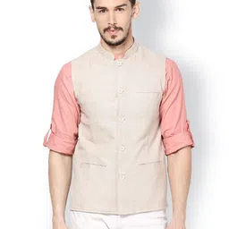 even Men Beige Slim Fit Nehru Jacket-image-48