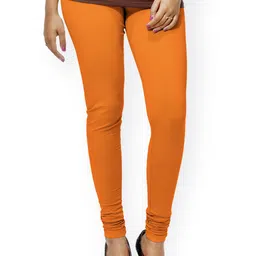 Go Colors Women Orange Solid Churidar Length Leggings-image-70