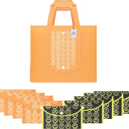 Pack of 10 Smile Foldable Unisex Shopping Bags | Orange & Black Yellow Pack of 10 Grocery Bags-image-79