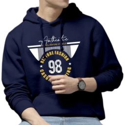 Men Printed Hooded Neck Dark Blue Sweater-image-76