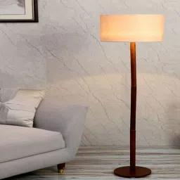 pristine interiors Aeon E-27 Holder Walnut Finish Mango Wood 3 Fold Club Floor Lamp with Beige Colour Jute Shade-picture-16