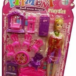 Fitment Small Interior Plastic Pretty Doll House Toys and Play Set for Kids, Girls-image-2