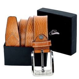 Leather World Men Tan Textured Leather Formal Belt-image-70