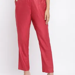 Fabindia Women Maroon Slim Fit Easy Wash Trousers-picture-1