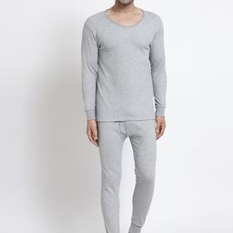 Kalt Men Grey Melange Solid Thermal Set-image-27