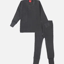 Lux Cottswool Boys Charcoal Grey Solid Knitted Cotton Slim-Fit Thermal Set-image-14
