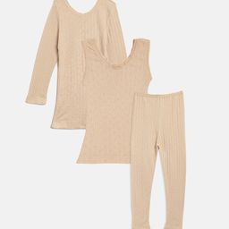 Kanvin Girls Beige Self Design Thermal Set-picture-43