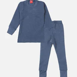 Lux Cottswool Boys Blue Solid Cotton Slim-Fit Thermal Set-image-37