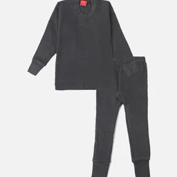 Lux Cottswool Boys Charcoal Grey Solid Knitted Cotton Slim-Fit Thermal Set-image-41