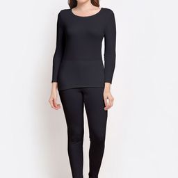 Aerowarm Women Charcoal Grey Solid Thermal Top & Bottom-image-55