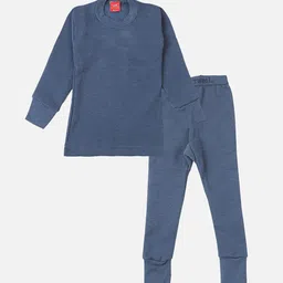 Lux Cottswool Boys Blue Solid Knitted Cotton Slim-Fit Thermal Set-image-36