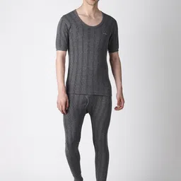Dollar Ultra Men Charcoal Grey & Black Striped Thermal Set-image-11