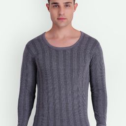 T.T. Striped Ribbed Round Neck Polyfill Technology Thermal Set-picture-22