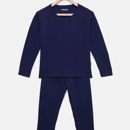 mackly Kids Navy Blue Striped Ribbed Thermal Set-44