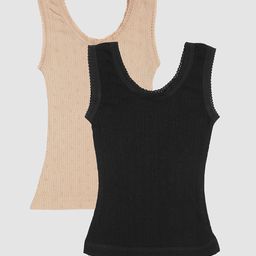 Kanvin Girls Pack Of 2 Beige & Black Ribbed Cotton Thermal Tops-image-89