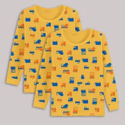 Kanvin Yellow Boys Pack Of 2 Conversational Printed Thermal Tops-image-22