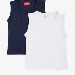Kanvin Boys Pack Of 2 Navy Blue & White Ribbed Cotton Thermal Tops-9