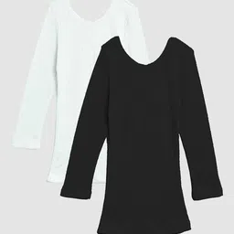 Kanvin Girls Pack Of 2 Of White & Black Ribbed Cotton Thermal Tops-image-19