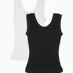Kanvin Girls Pack Of 2 Black & White Ribbed Cotton Thermal Tops-image-96