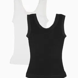 Kanvin Girls Pack Of 2 Black & White Cotton Ribbed Thermal Tops-image-19