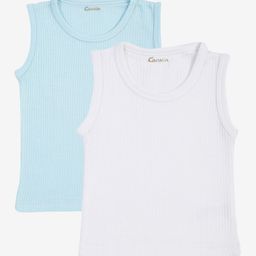 Kanvin Boys  white and blue Pack Of 2 Solid Thermal Tops-58