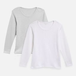 Kanvin Infants Pack of 2 Grey & White Ribbed Cotton Thermal Tops-7