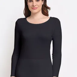Aerowarm Women Charcoal Black Solid Thermal Tops-image-86