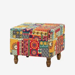 Chumbak Red & Yellow Printed Rectangle Ottoman image 4