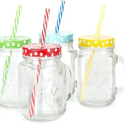 Mason Jar with Lid and Straw (Transparent, Random color, 500 ml) Glass Mason Jar-image-33